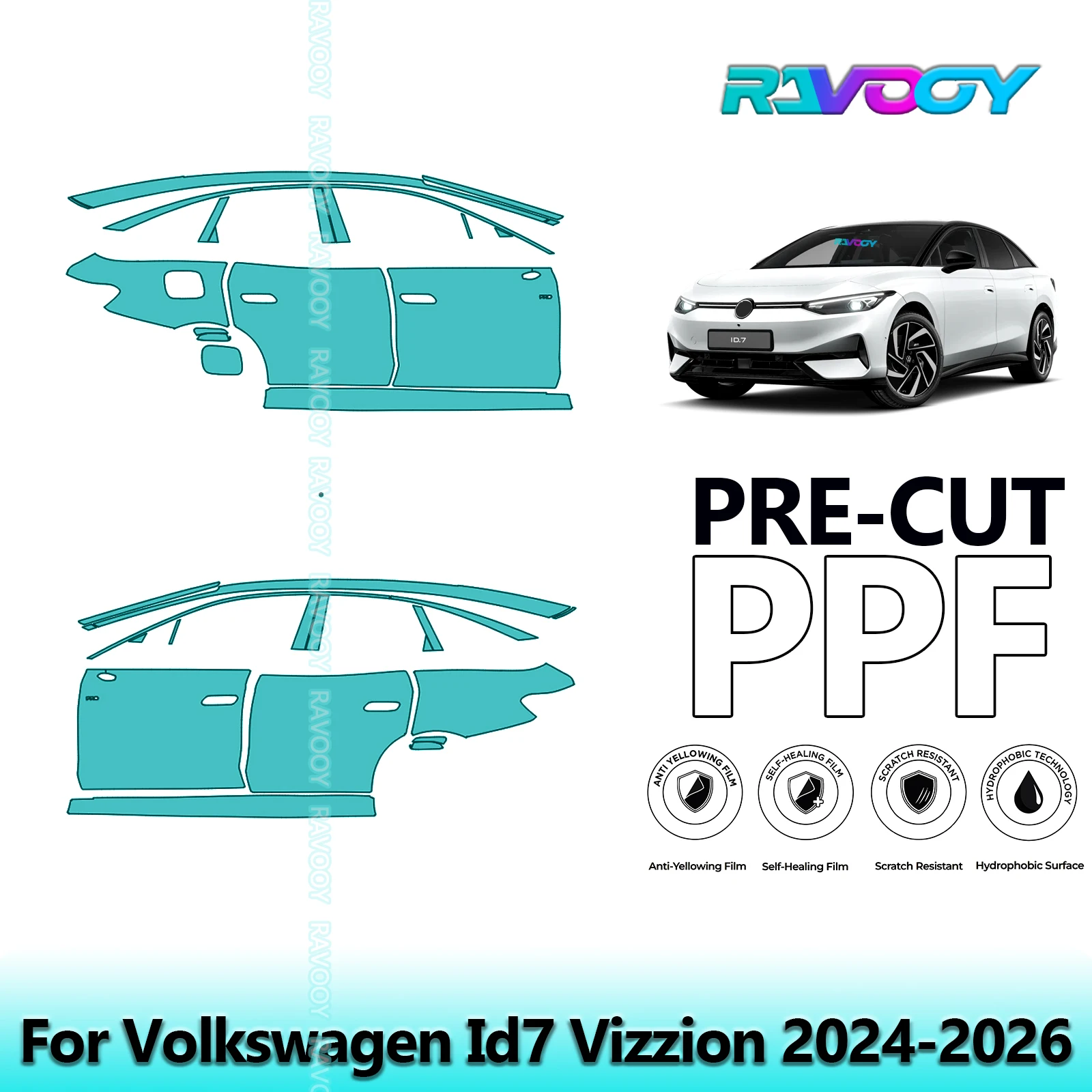 

For Volkswagen Id7 Vizzion 2024-2026 8.5mil Clear Matte Pre-Cut PPF Door & A/B Pillar Kit TPU Paint Protection Film Set