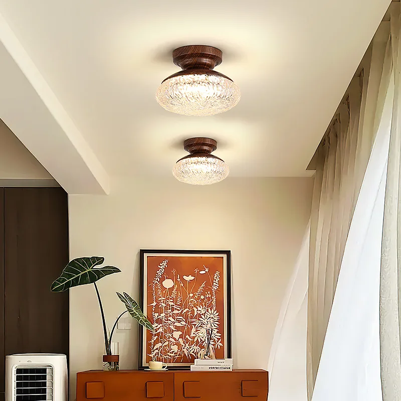Middle Ancient Style Entrance Hall Home Ceiling Lights Retro Walnut Color Eye Protection Dressing Room Hallway LED Ceiling Lamps