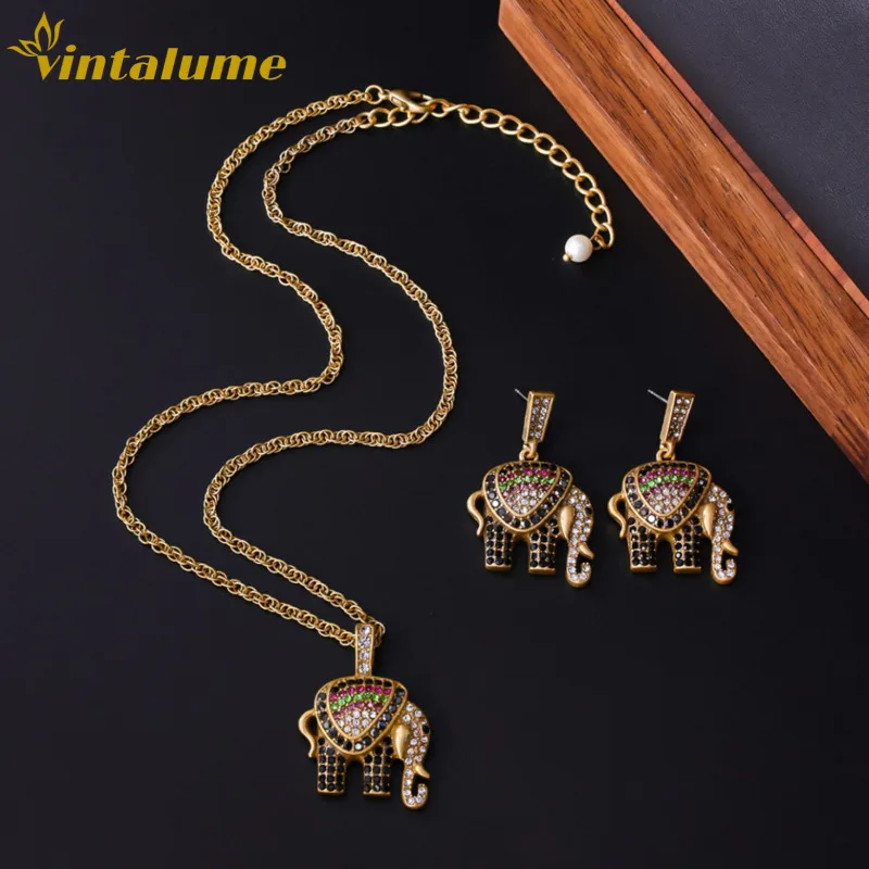 

Набор украшений Vintalume: серьги и ожерелье с цветными фианитами, в стиле бохо, винтажный подарок для нее, элегантные модные украшения