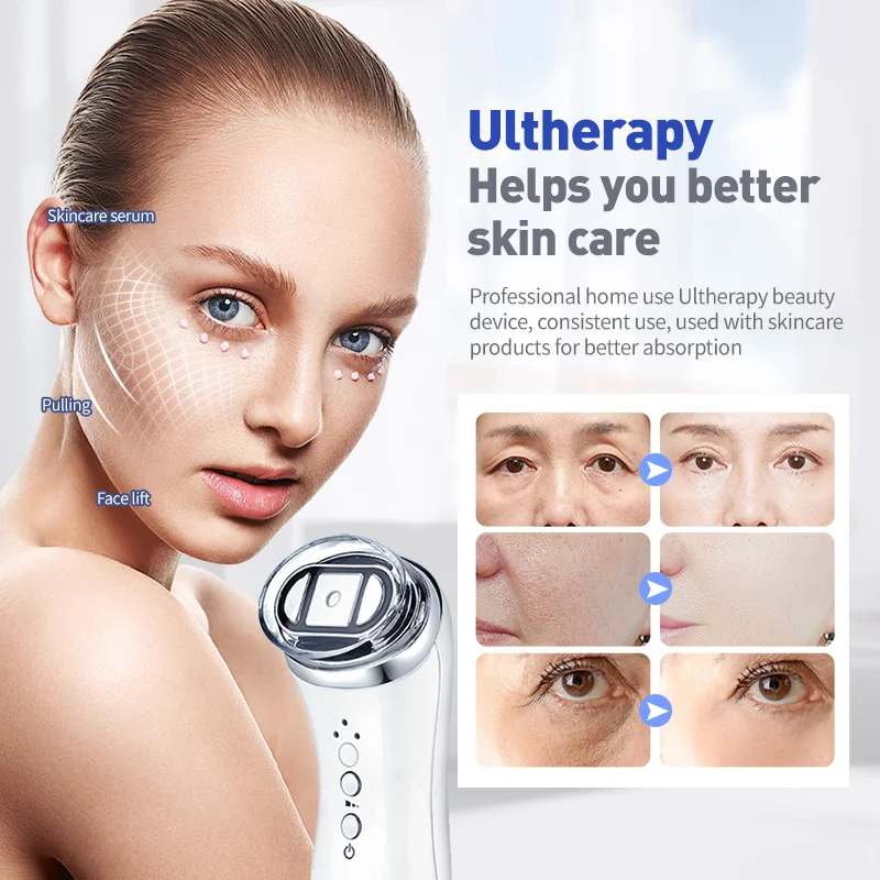 Mini dispositivo facciale HIFU per donna, massaggiatore riscaldato con sollevamento RF e antietà - Strumento professionale per la cura del collo/occhi/mollette