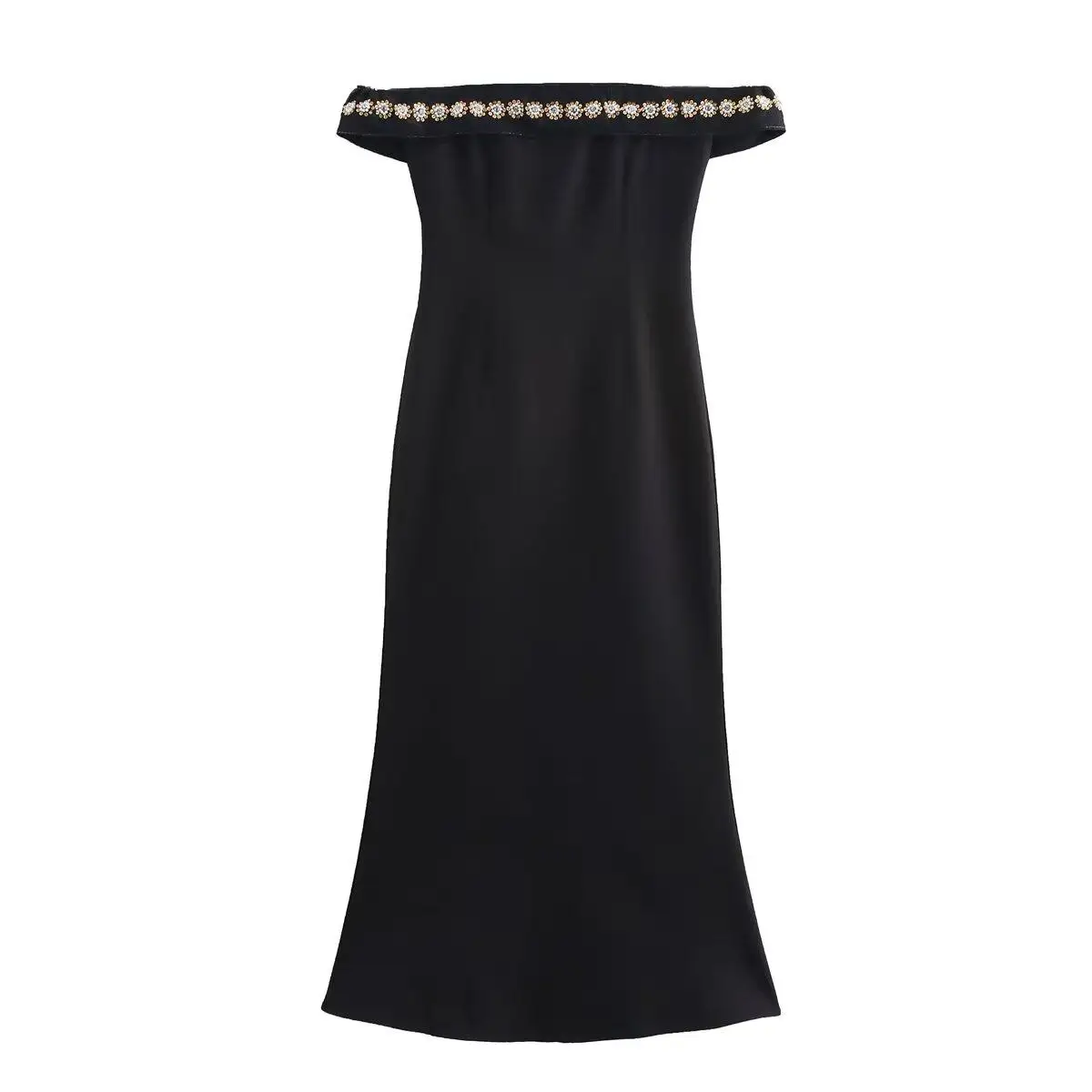 Ele JNLEAOG Women's Faion Design One-oulder Beaded Dr Long Skirt High Waist Polyester Fiber Summer Casual Zipper