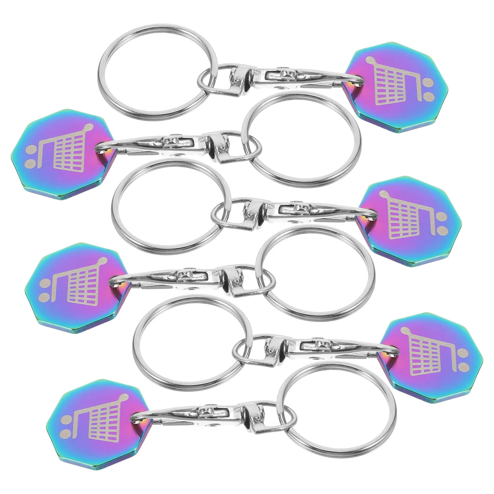 6Pcs Stainless Steel Supermarket Trolley Token Keychain Shopping Cart Quarter Holder Portable Functional Keyring for Daily