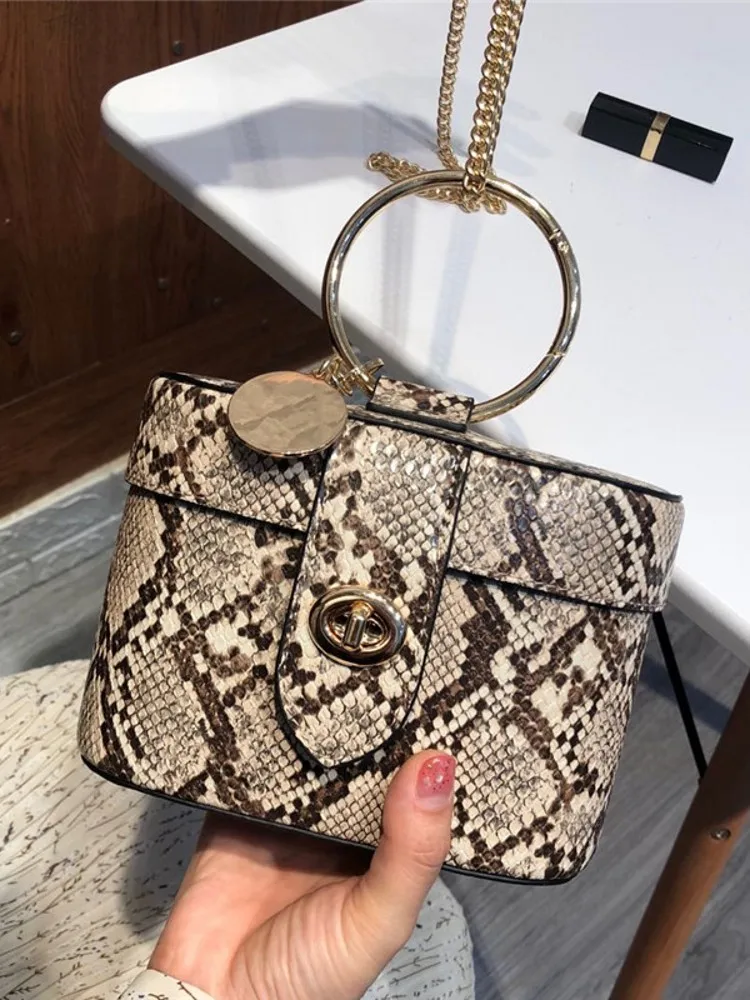 Fashion Women Mini Flap Box Bag Vintage Serpentine Pattern Ring Handbag Totes Designer Ladies Small Chain Crossbody Shoulder Bag