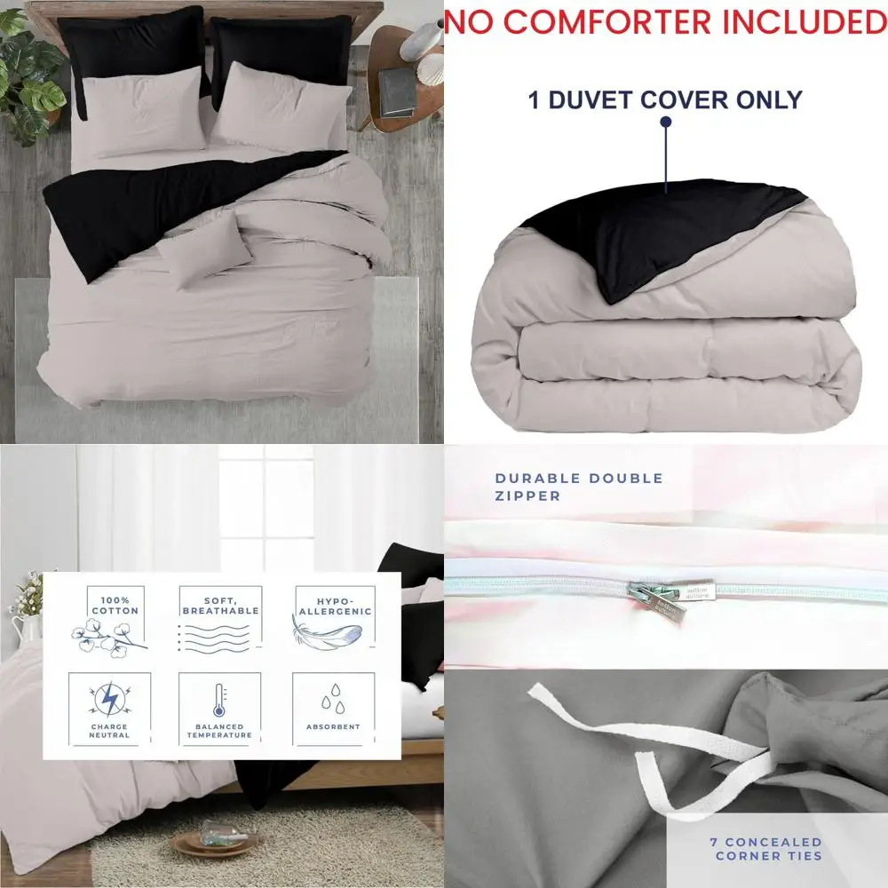 

100% Egyptian Cotton Duvet Cover - 600 Thread Count Queen Size, Ultra Soft Premium Sateen, Durable Comforter Cover