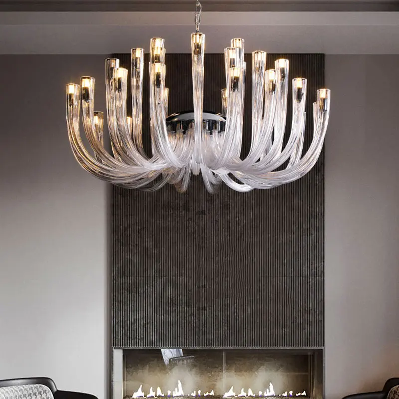 

New Post-Modern Simple Living Room U Shaped Glass Ceiling Chandelier Italian Designer Lustre Light Luxury Art Pendant Lamps