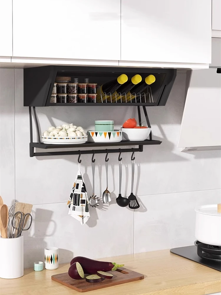 Pull-out storage racks for kitchen wall units; lift-and-fold storage boxes; crockery and spice racks; prep cupboard organisation