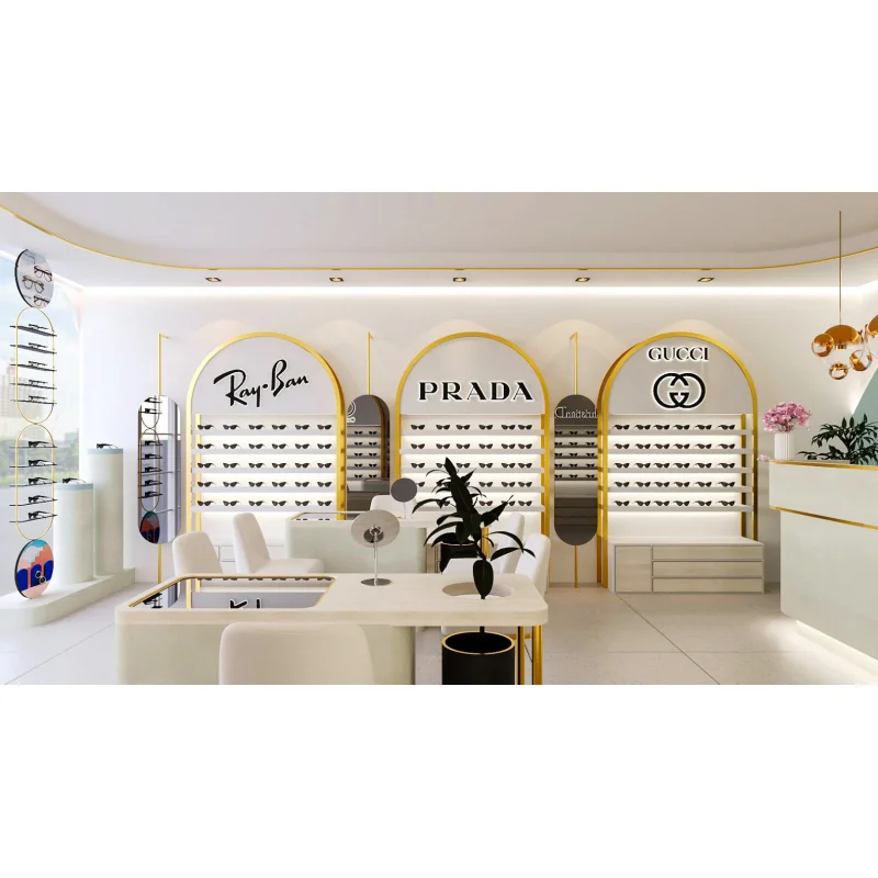 مخصص. حامل عرض النظارات الخشبية المخصصة، طاولة عرض المتجر البصري وديكور متجر العرض