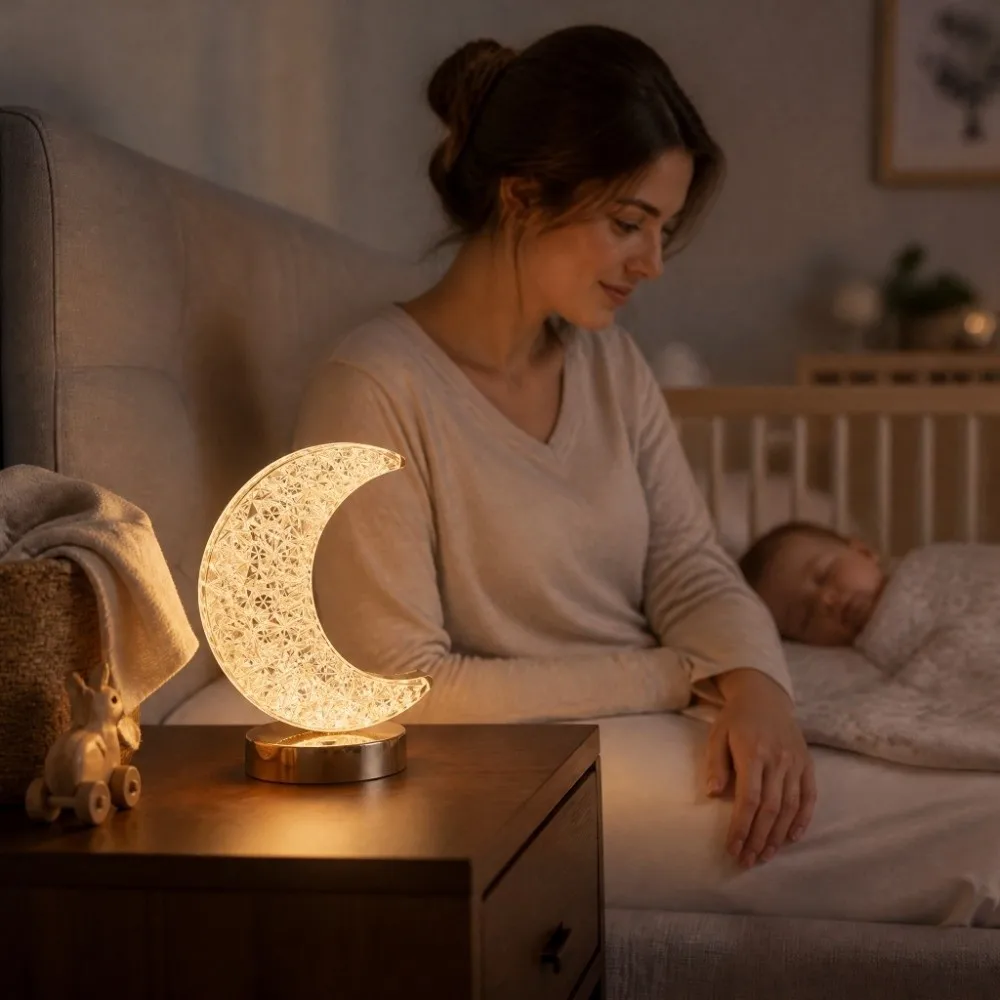 Cute USB Rechargeable Crescent Moon Table Lamp Touch Control Moon Shape Night Light Bedside Table Lamp Bedroom Decor