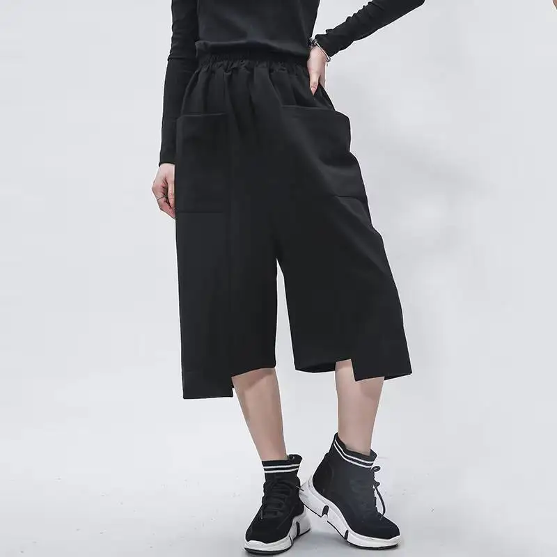 

Ladies Straight Leg Pants Wide Leg Pants Spring And Summer New Style Personality Splicing Elastic Waist Irregular Leisure Pants