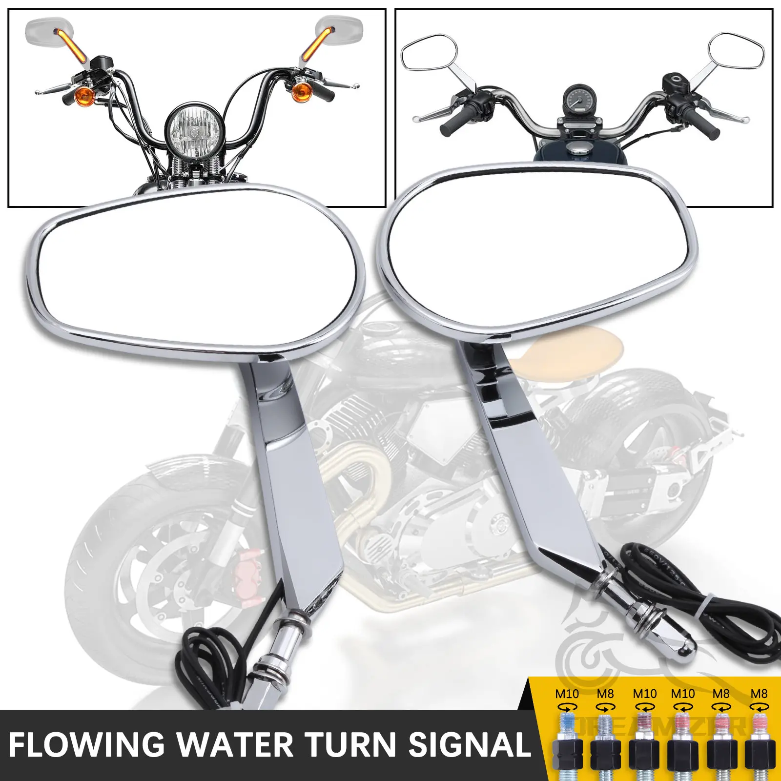 مرايا جانبية للرؤية الخلفية للدراجة النارية باللون الأسود مع إشارات الانعطاف LED لملحقات Harley Davidson Touring Softail Dyna Road King #3