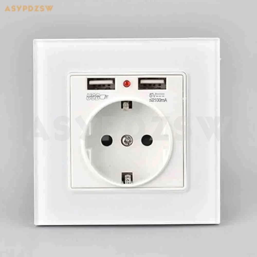 2 PCS GOLD Tempered glass Type 86 panel socket EU wall socket With dual USB plug