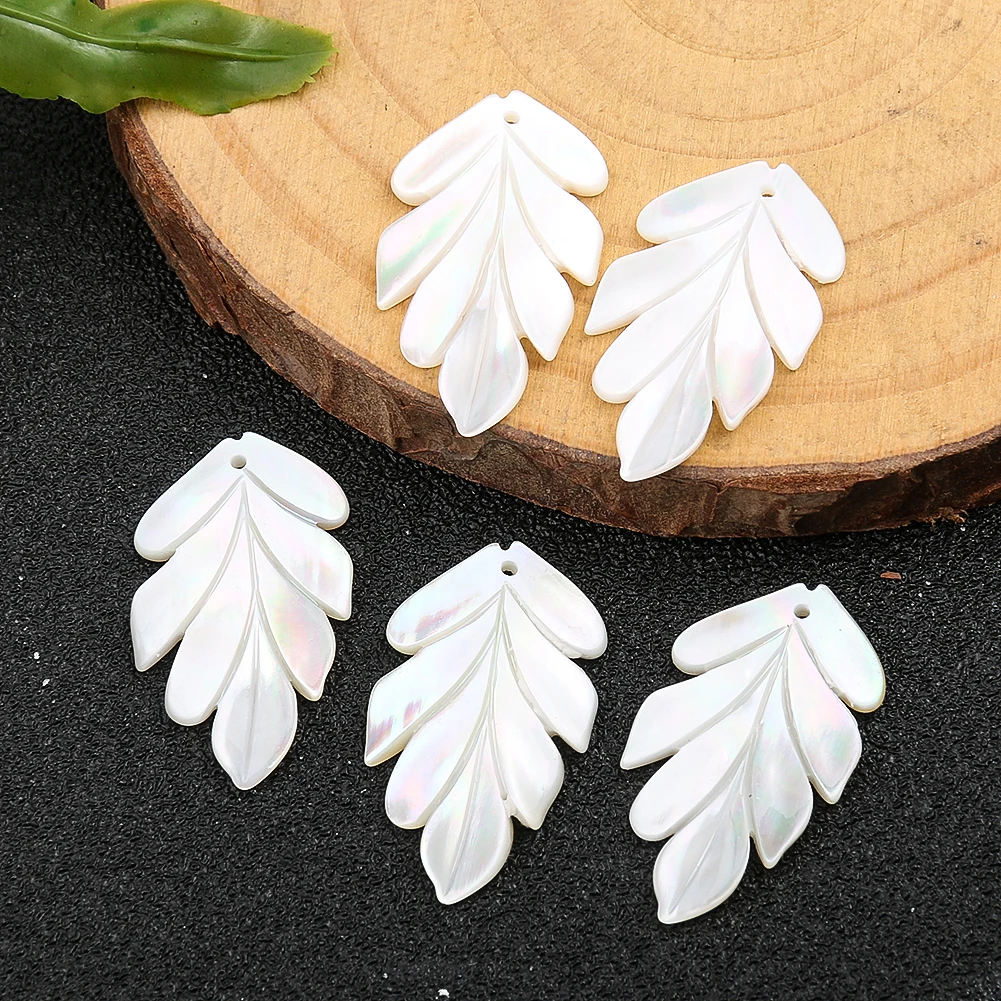 White Sea Shell Leaf Pendant Natural Carved Mother of Pearl Beads Charms for Jewelry Making Handmade Earring Necklace DIY Crafts