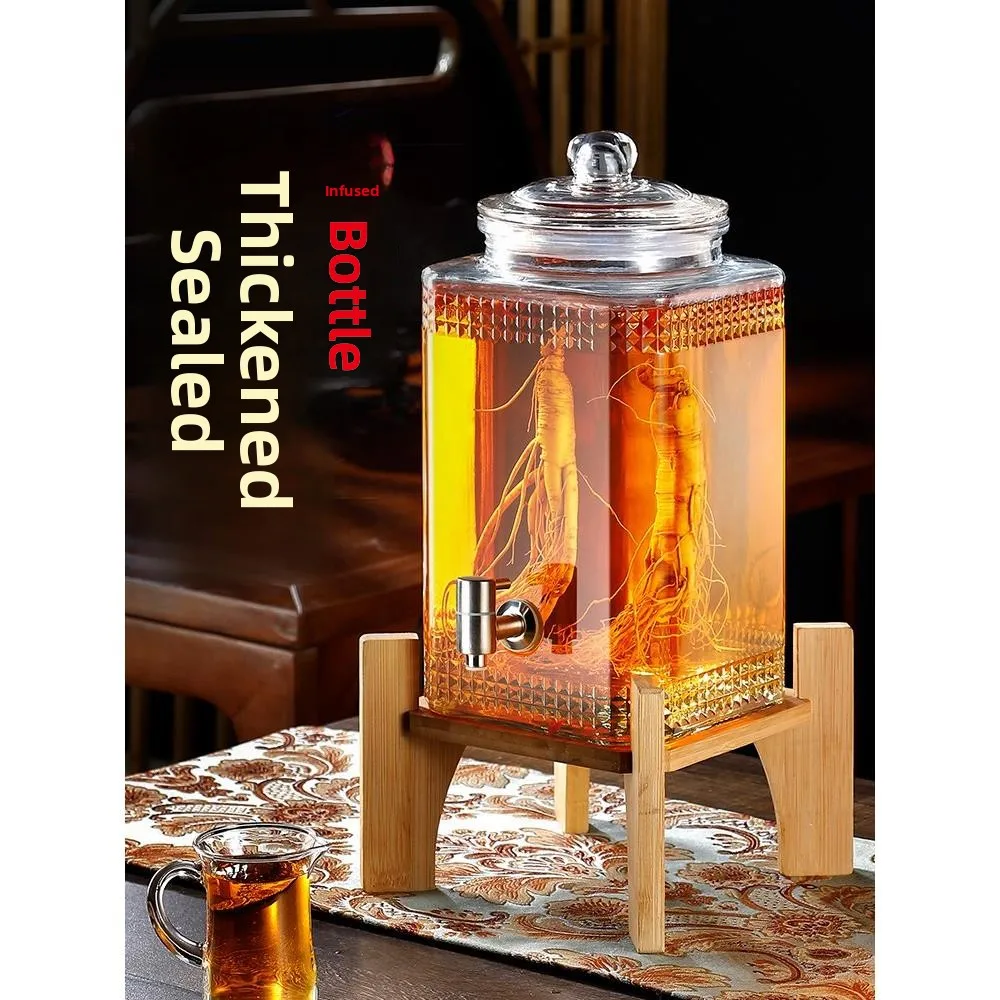 Large Size Tempered Glass Fermentation Barrel Thickened Home Use Wine Jar Lid Switch Creative Bubble Wine Bottle Sealed Jar