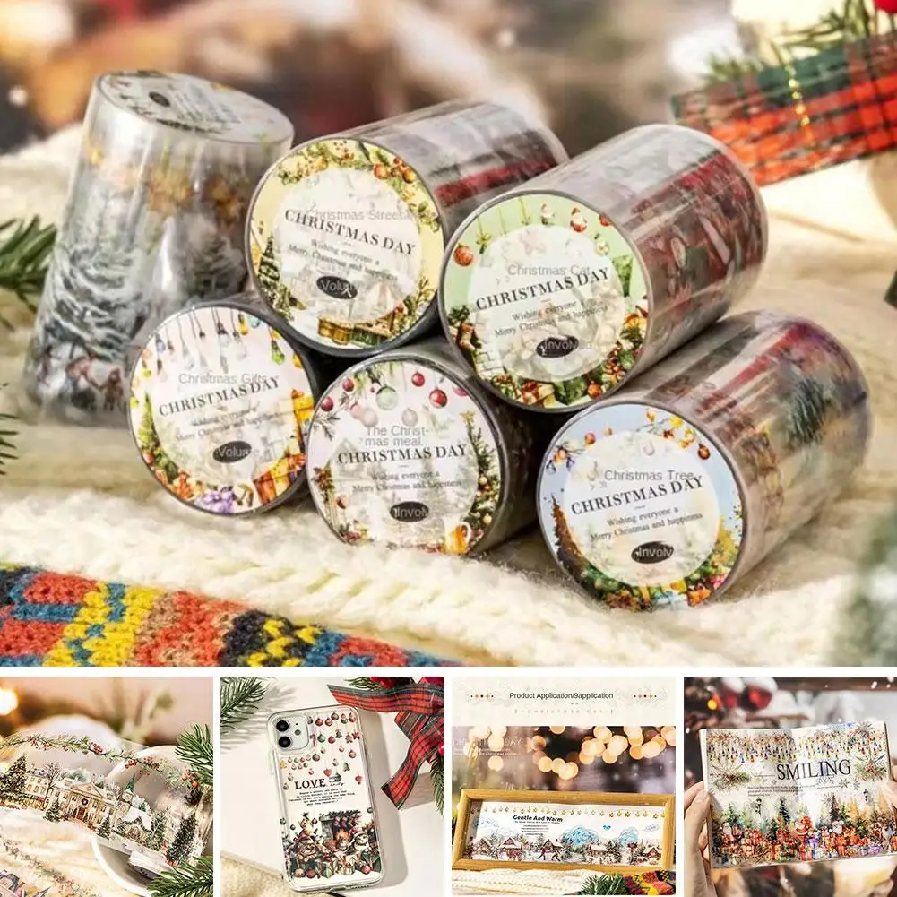 1 Roll Mr. Paper Christmas Landscape Masking Tape PET Decoration Anime Handbook Tape Cat Home Stationery Gift Christmas Eld N8S3