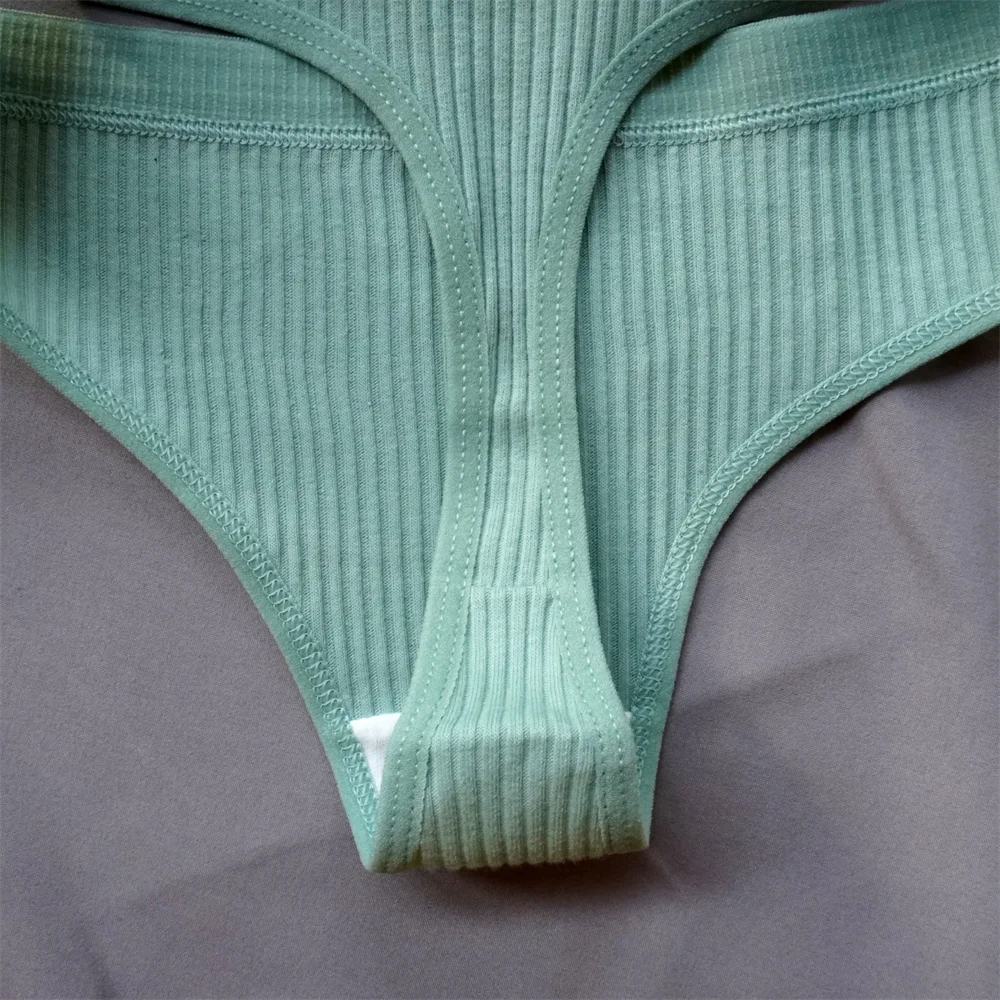 Tanga de algodón acanalado sin costuras para mujer, Bikini de cintura baja, ropa interior deportiva de talla grande, 3 piezas