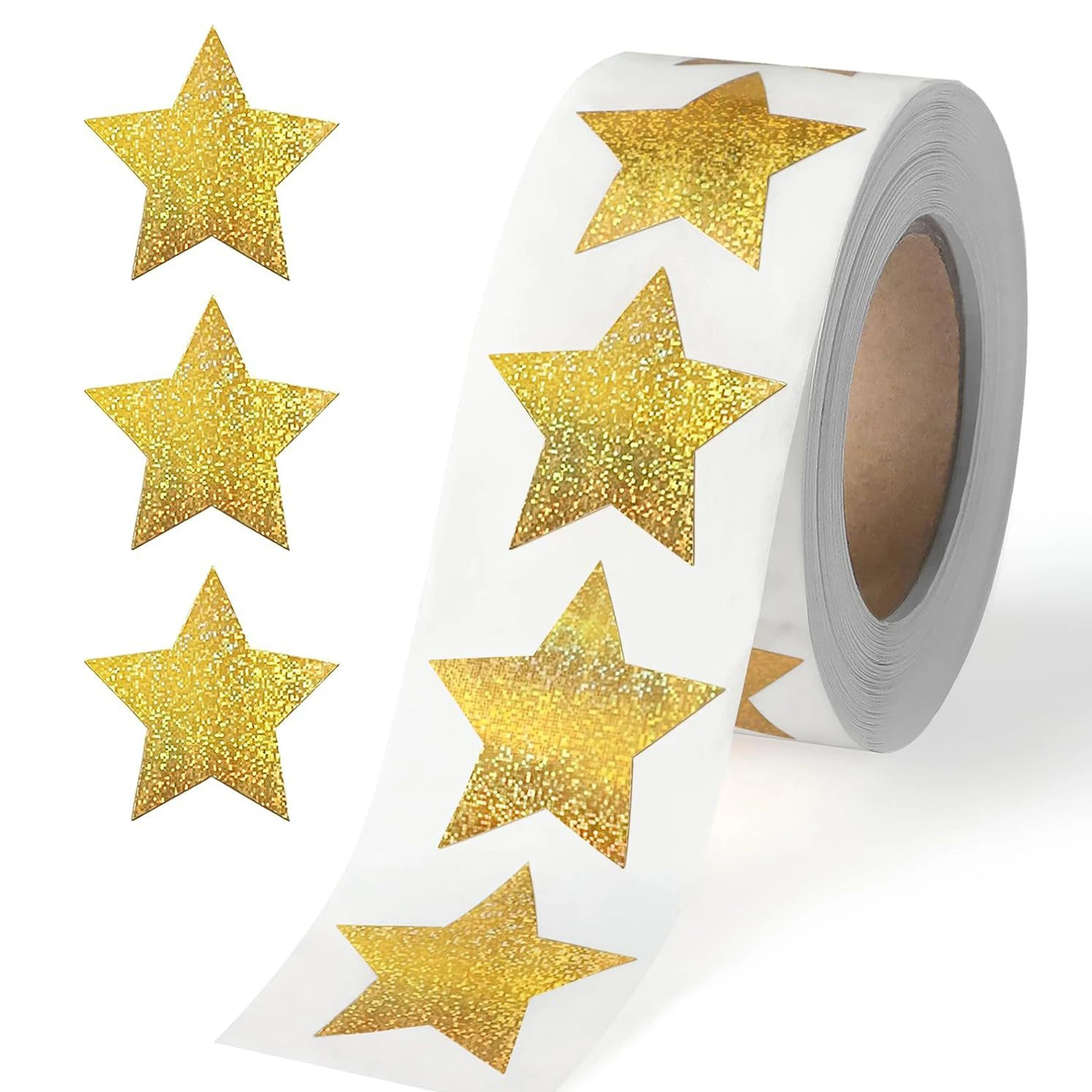 250Pcs 3.8Cm/1.5In Gold Glitter Star Decorative Label Stickers, School Reward Stickers, Packaging Box Decoration Stickers, Business Product Packaging Stickers, Gift Box Decoration Stickers, Party Gift Decoration Stickers, Envelope Sealing Decoration Stickers