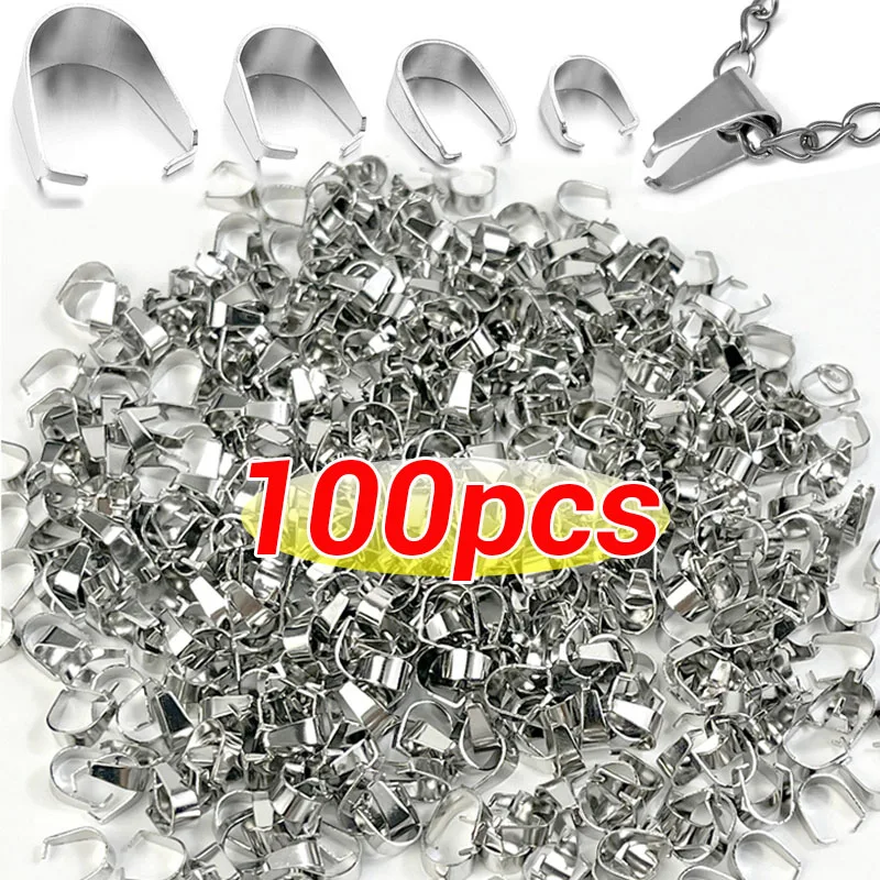

100pcs/pack Silver Plated Pendant Pinch Bail Clasps Stainless Steel Necklace Hooks Clips Connector DIY Jewelry Making Findings