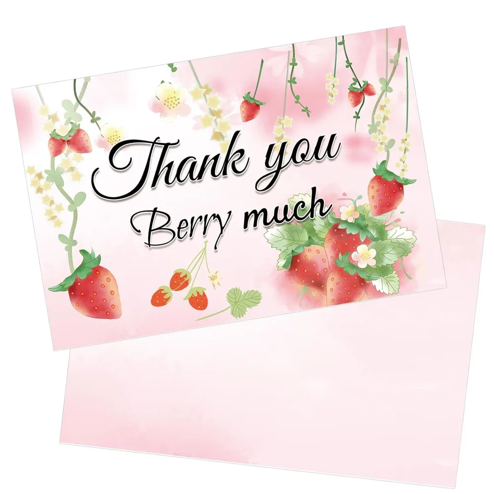 

Strawberry Thank You Insert Cards 4×6inch Sweet Berry Fill in the Blank Cards, Suit for Birthday Party Favor 50Pcs