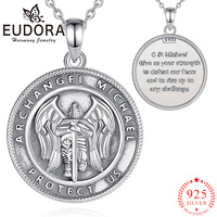 Eudora Saint Michael Archangel Necklace 925 Sterling Silver Christian Amulet Medal Pendant Vintage Jewelry Gift for Men Women