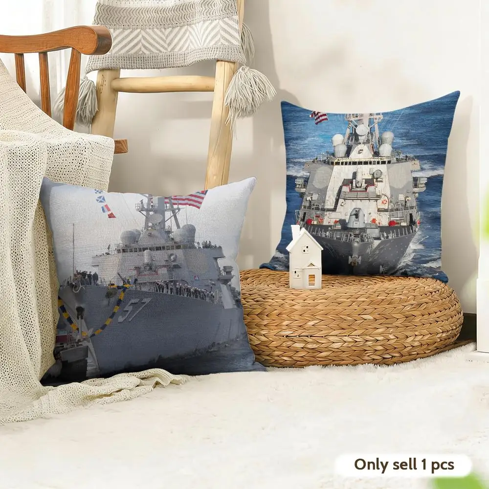 Destroyers Usa Cool Cushion Cover Natural Linen Organic Fabric Double-Sided Printing Room Sofa Decor Pillow Case