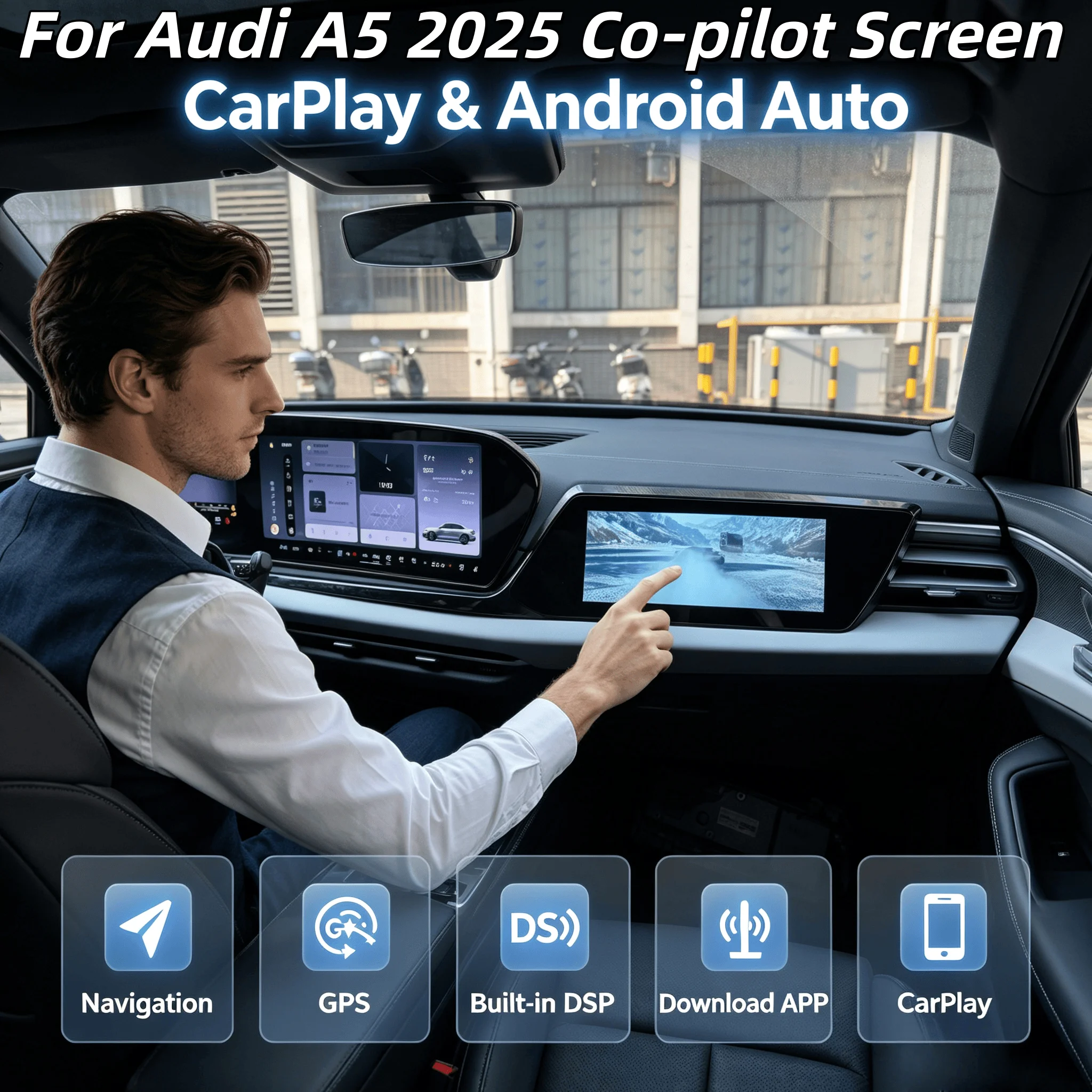 Multimedia Player Auto For Audi A5 2025 Co-pilot Passenger Seat Touch Screen Car Radio CarPlay  GPS Navigation Head Unit DSP
