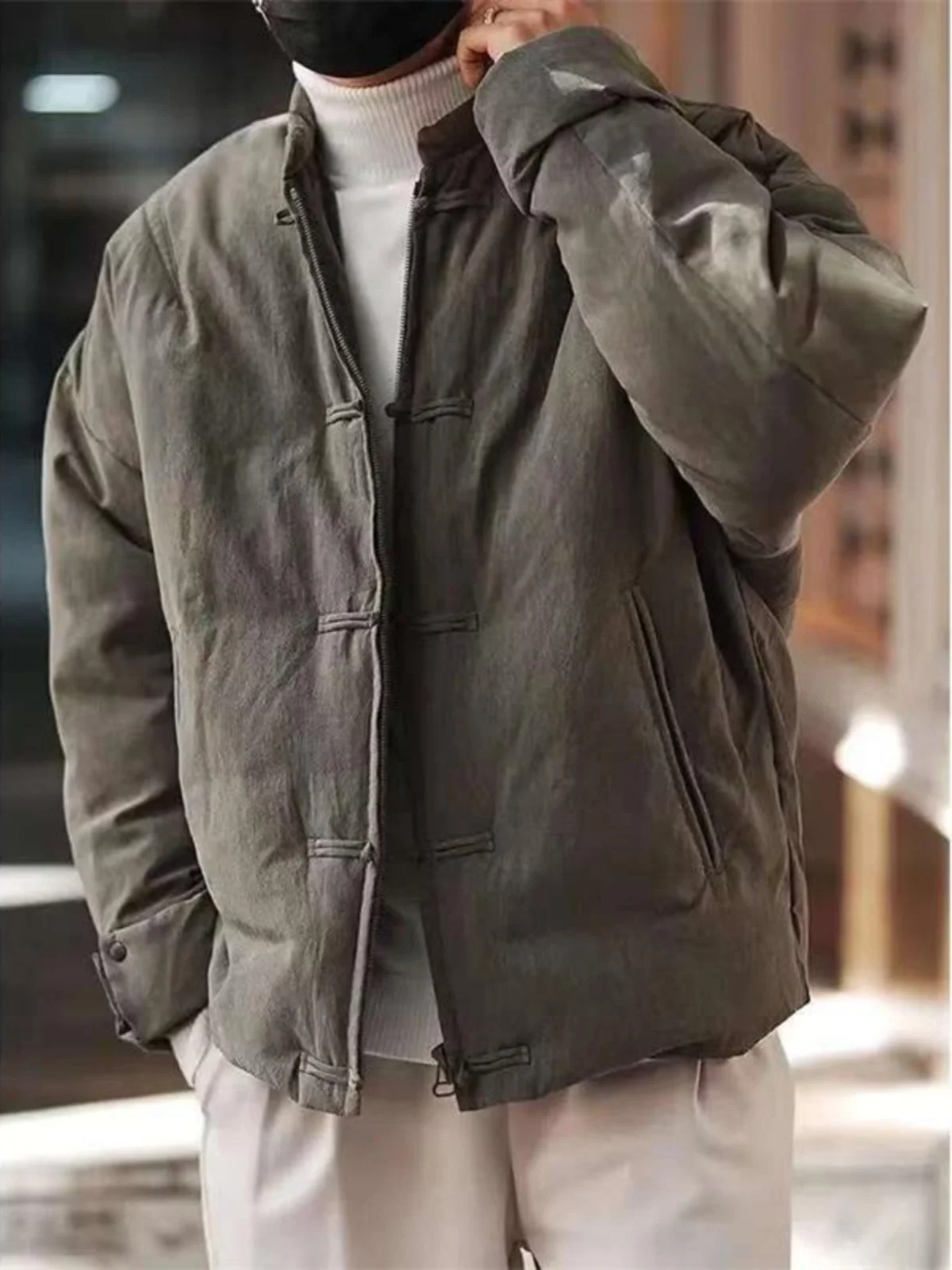 

Men's Thiened Warm Stand Collar Button Cotton Jaet Loose Fit Faionable Chinese Sle Long Sve Youth Cotton Coat