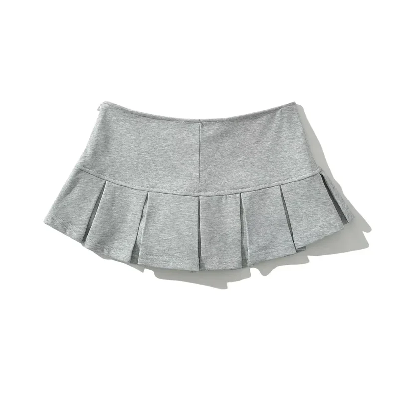 New Women\'s Terry fabric Low waist Y2K Mini Skirt Wide pleat Decoration Light grey Flounce A Line Skort Hot sweet