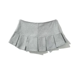 New Women's Terry fabric Low waist Y2K Mini Skirt Wide pleat Decoration Light grey Flounce A Line Skort Hot sweet