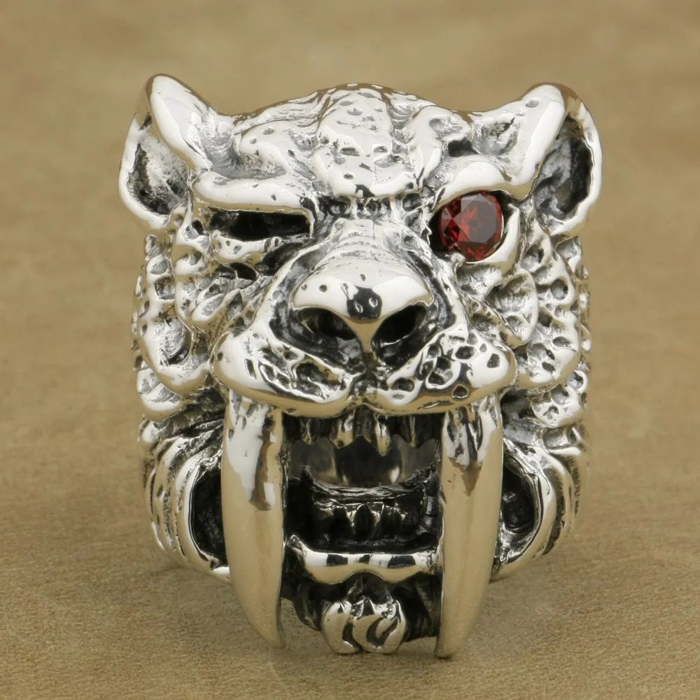 CZ Eye 925 Sterling Silver Sabretooth Ring Charms Tiger Jewelry TA1X US Size 7~15 BZ