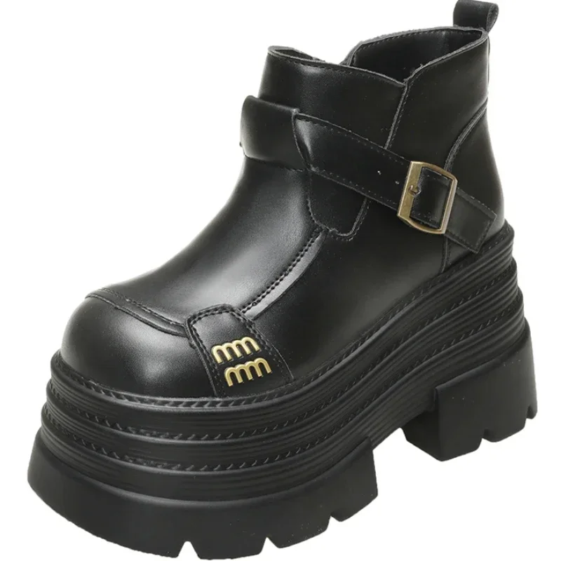 

Luxury Women Winter 10CM Platform Warm Fur Ankle Boots Leather Chunky Sneakers High Heels Thick Soles Trainers Motorcycle Boot