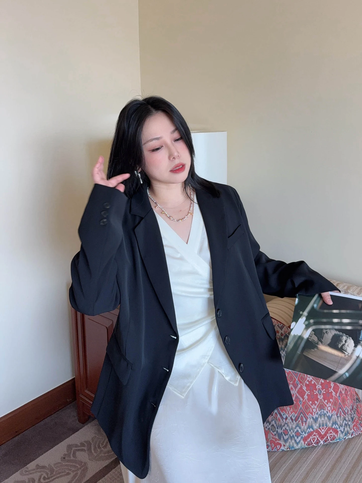 

Vogana Casual Luxury Large Size Women's Coat Smart Commute Spring Loose Slimming Leisure Shoulder Leveling Business Suit