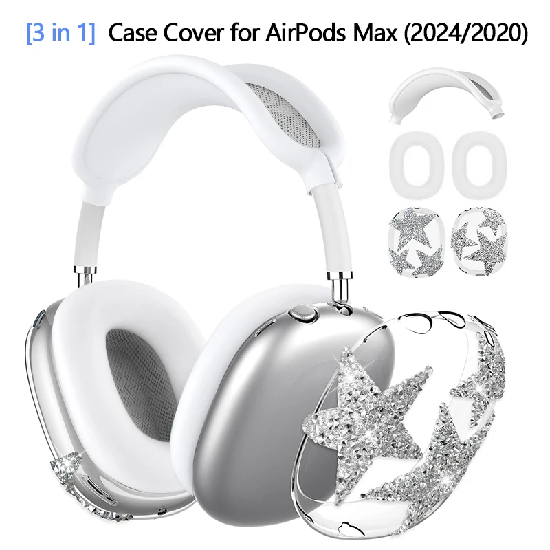 

3 in 1 Silicone Case for Airpods Max Flash Drill Star Pattern Cases Wireless Headphones Earphone Protect Skin Covers Accessories