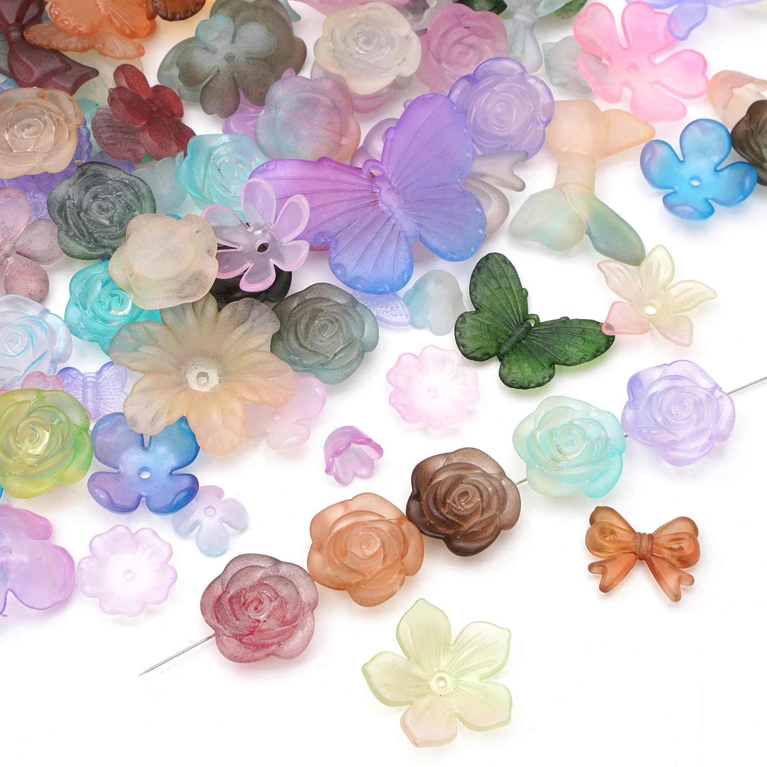 

20g/bag Transparent Multi Color Acrylic Butterfly Flower Beads Bracelet Style Heart Spacer Necklace Accssories DIY Accessories