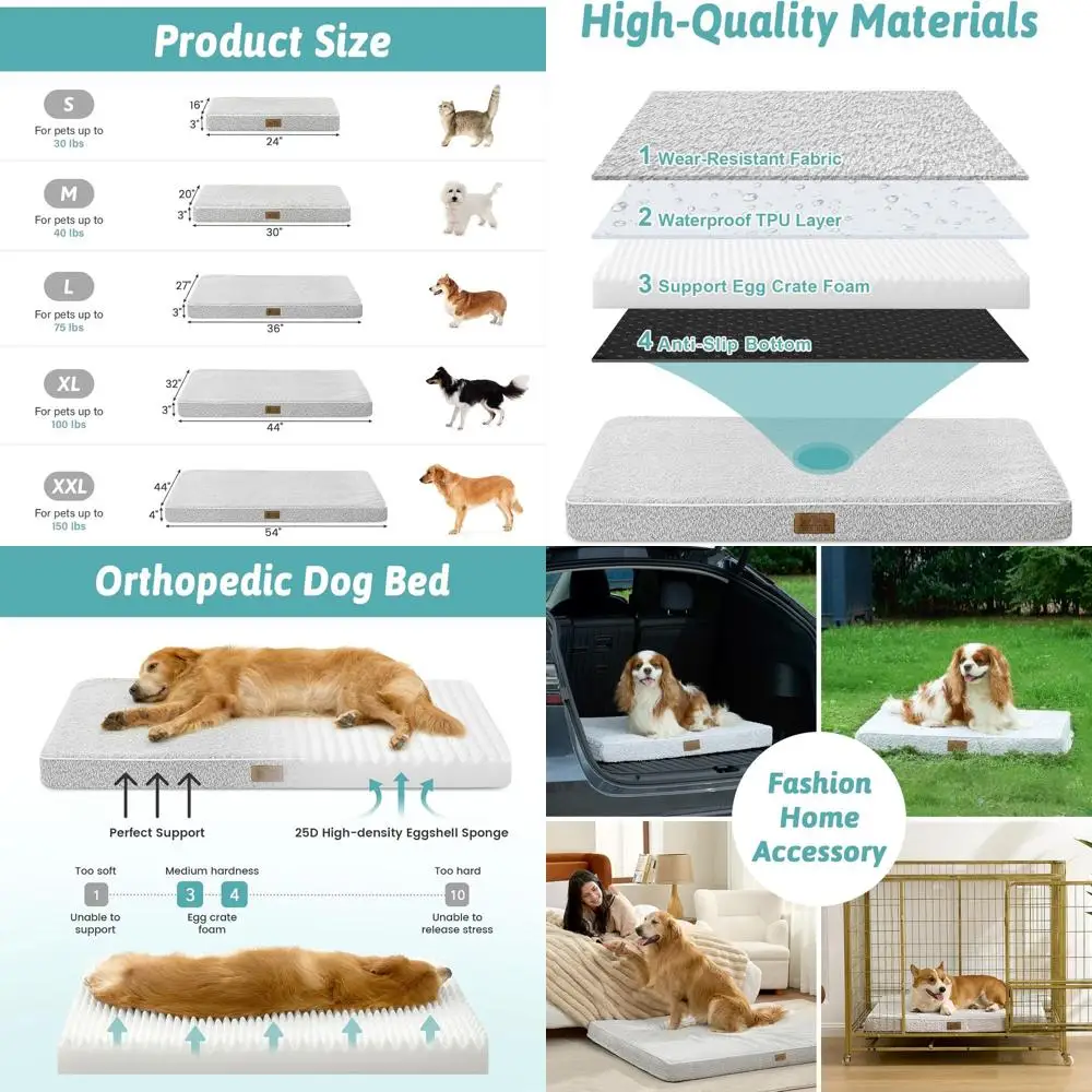

Ортопедическая лежанка для собак XL, противоскользящая, с моющимся чехлом, для питомцев весом до 150 фунтов, 54x44x4 дюйма, серая