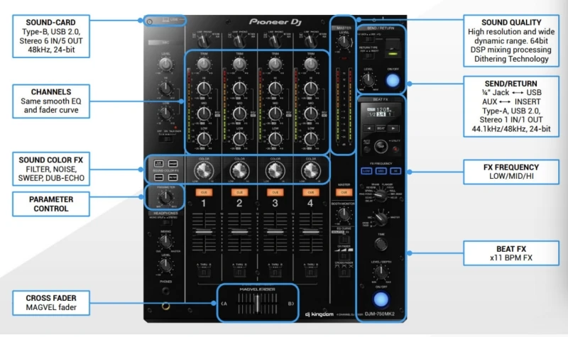 Pioneer DJ DJM-750MK2 4 채널 전문 DJ 클럽 Pioneer 믹서 USB 사운드 카드