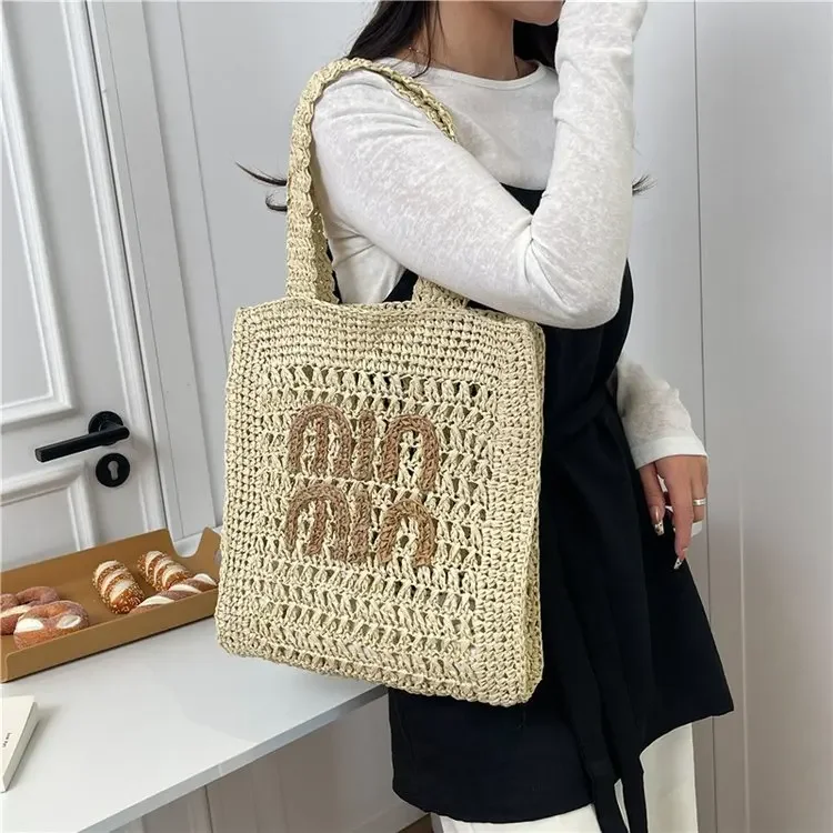 

Простая женская сумка-тоут в ретро-стиле с контрастным плетением и буквами, большая вместимость, универсальная сумка на плечо/подмышку в литературном стиле