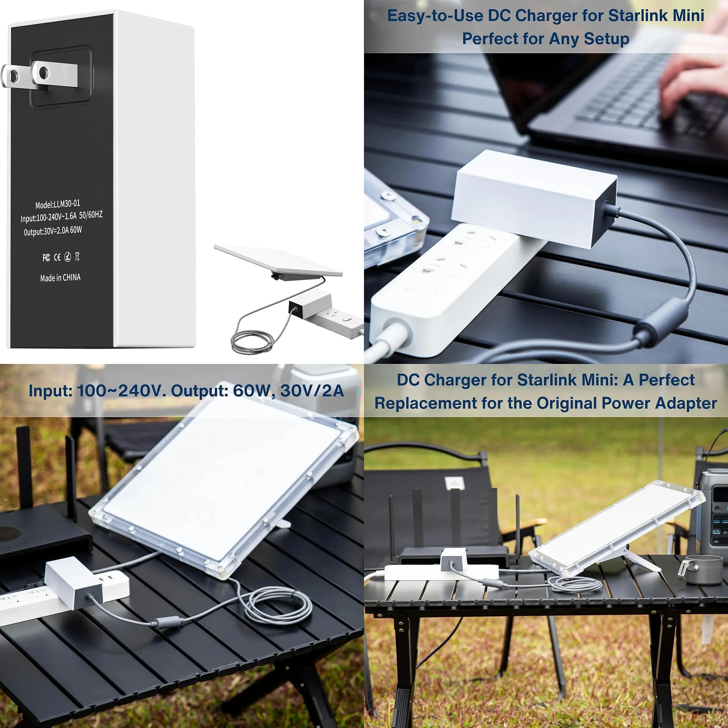 30v-2a-60w-dc充電アダプター、starlink-mini対応、多機能安全壁掛け電源、ポータブル充電ステーション用