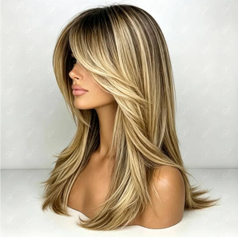 Glueless 14 Inch 150 Density Highlight Blonde Straight Wig