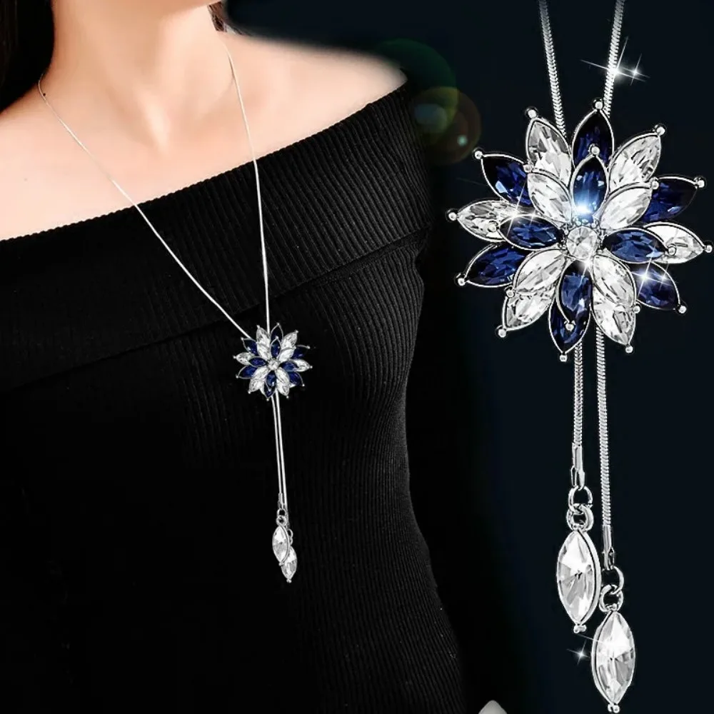 Free Shipping! Fashion Elegant Sweater Chain Long Crystal Snow Pendant Water Drop Accessories  Decoration Necklace Jewelry