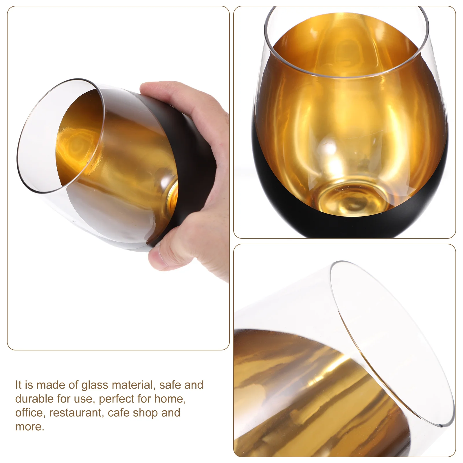 

Black Gold Egg Cup Stemless Cocktail Wine Glass Clear Wine Glass Cups Perfect for Home Office Party Cocktail Glasses
