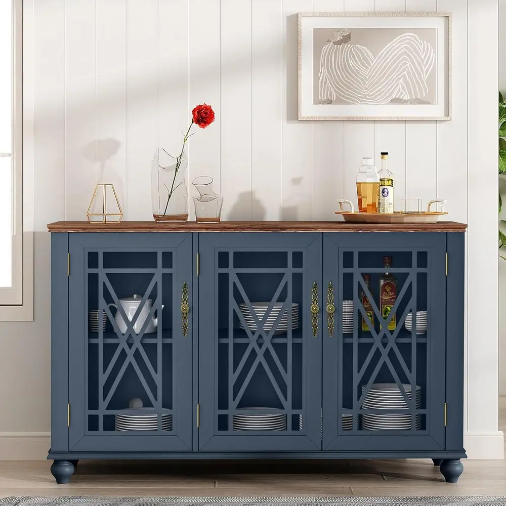 

Navy Blue 55 Storage Buffet Cabinet, Sideboard with Wine & Bar Storage for Dining or Living Room