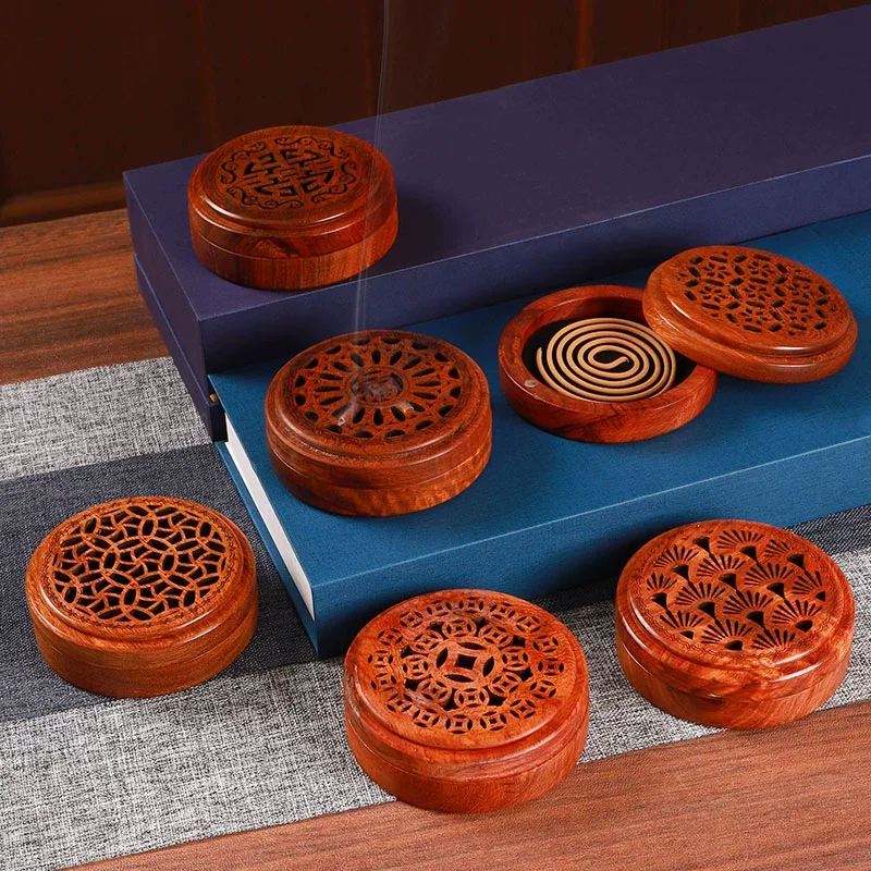 

Solid Wood Incense Burner, Rosewood Coil Incense Box for Home Use, Sandalwood and Agarwood Fragrance Burner with Carved Openwork