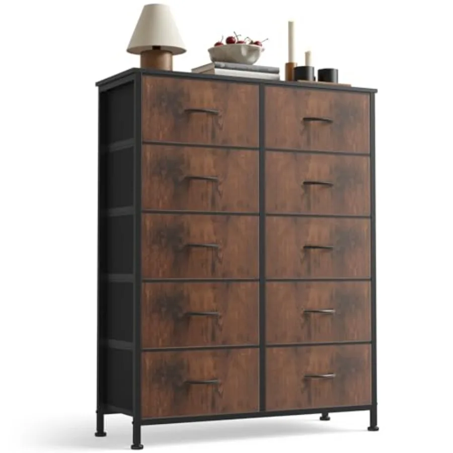

10 Drawer Tall Dresser with Fabric Bins for Bedroom, Fabric Storage Tower Organizer for Closet Living Room Hallway, Double Ches