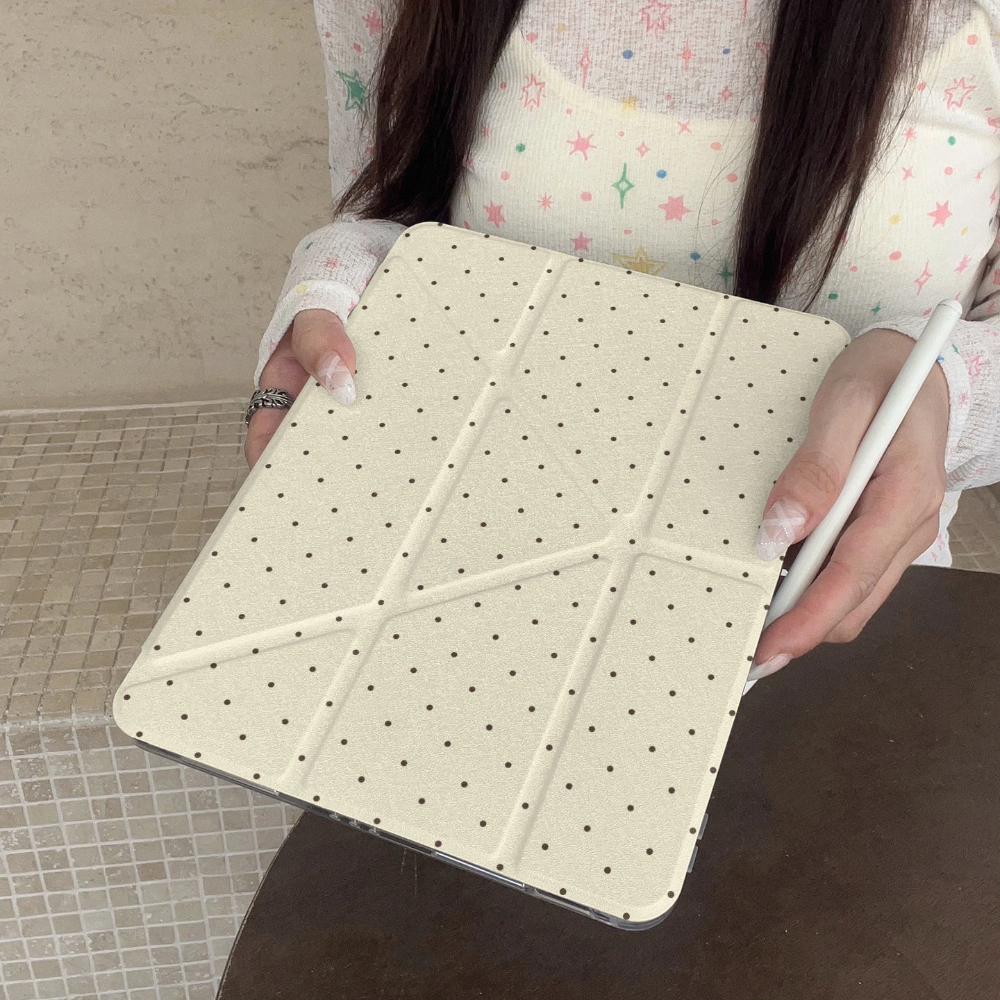 Polka Dot Yellow Tablet Case For iPad Pro 11 12.9 13 A16 M2 M4 M3 M5 Shell 8.3 9.7 10.2 5/6/7/8/9/10/11th Mini Air 3 4 5 Cover