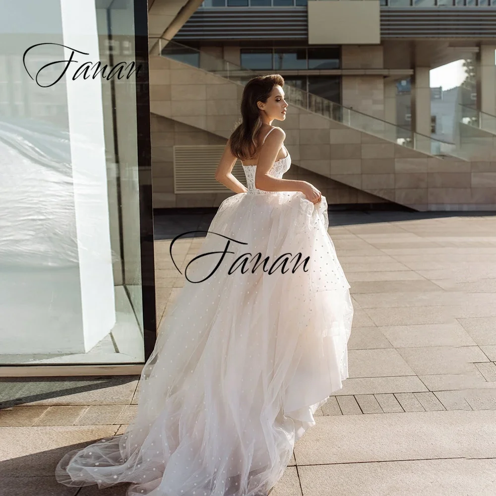 Vestido de novia de tul con escote en V y espalda descubierta, traje de novia con tirantes finos, sin mangas, corte en A