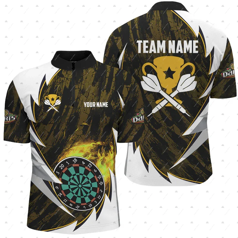 Custom Name Mesh Breathable Darts Skull Tiger Flame Graffiti Retro 3DPrint Harajuku Summer Short Sleeve Zip Polo Jersey Shirts R
