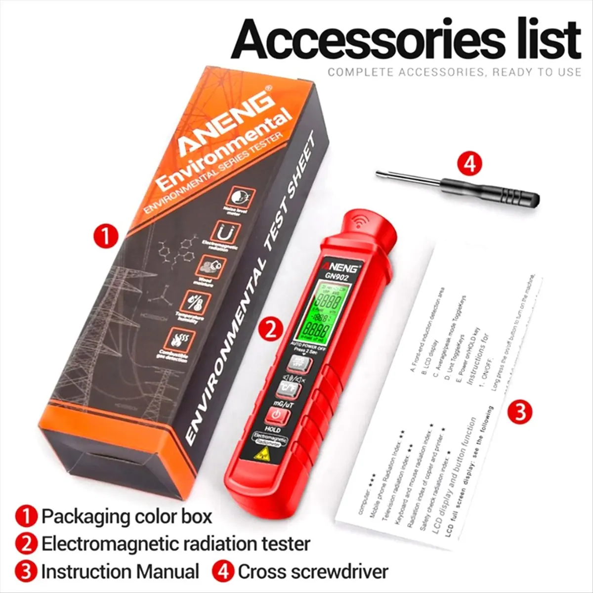 |NEWABAG|GN902 Electromagnetic Radiation Detector Temperature Tester Meter Radiation Analyzer with LCD Backlight Screen