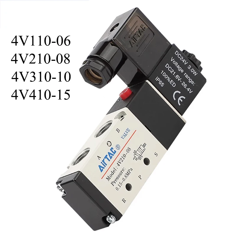 4V110-06 4V210-08 4V310-10 4V410-15 Pneumatic Electric Solenoid Valve Direction Control Solenoid Valve 12V 24V 110V 220V