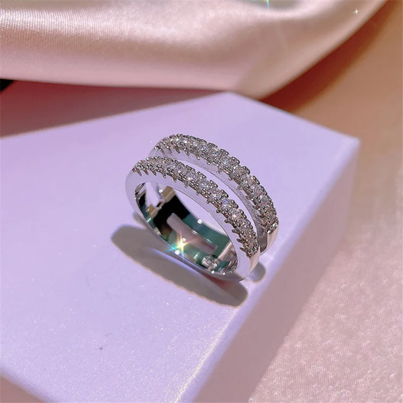 D Color VVS1 Vintage dwurzędowe pierścionki zaręczynowe Moissanite dla kobiet prawdziwe 100% 925 srebrne pierścionki pasek na biżuterię prezent — zdjęcie 3