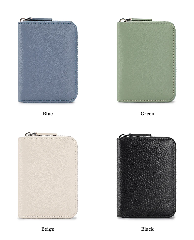 Genuine Leather Small Accordion Card Cases Holder For Women RFID Blocking Zipper Credit Card Wallet with Coin Pouch 2 Cash Slot